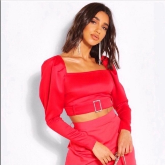 Boohoo Puffy Sleeve Buckle Detail Blouse - Picture 2 of 5